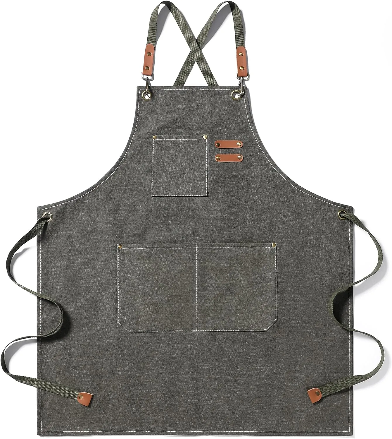 Canvas Apron Adjustable Cross-Back straps with Three Pockets