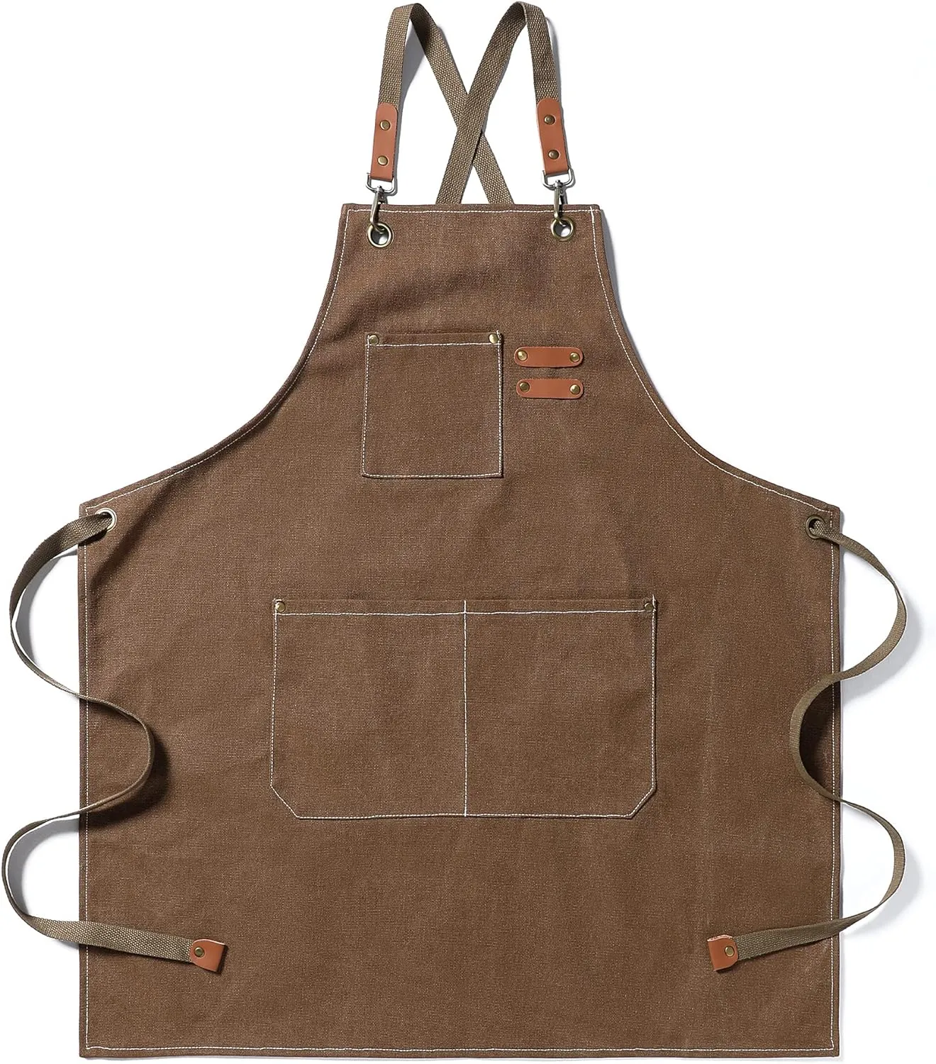 Canvas Apron Adjustable Cross-Back straps with Three Pockets