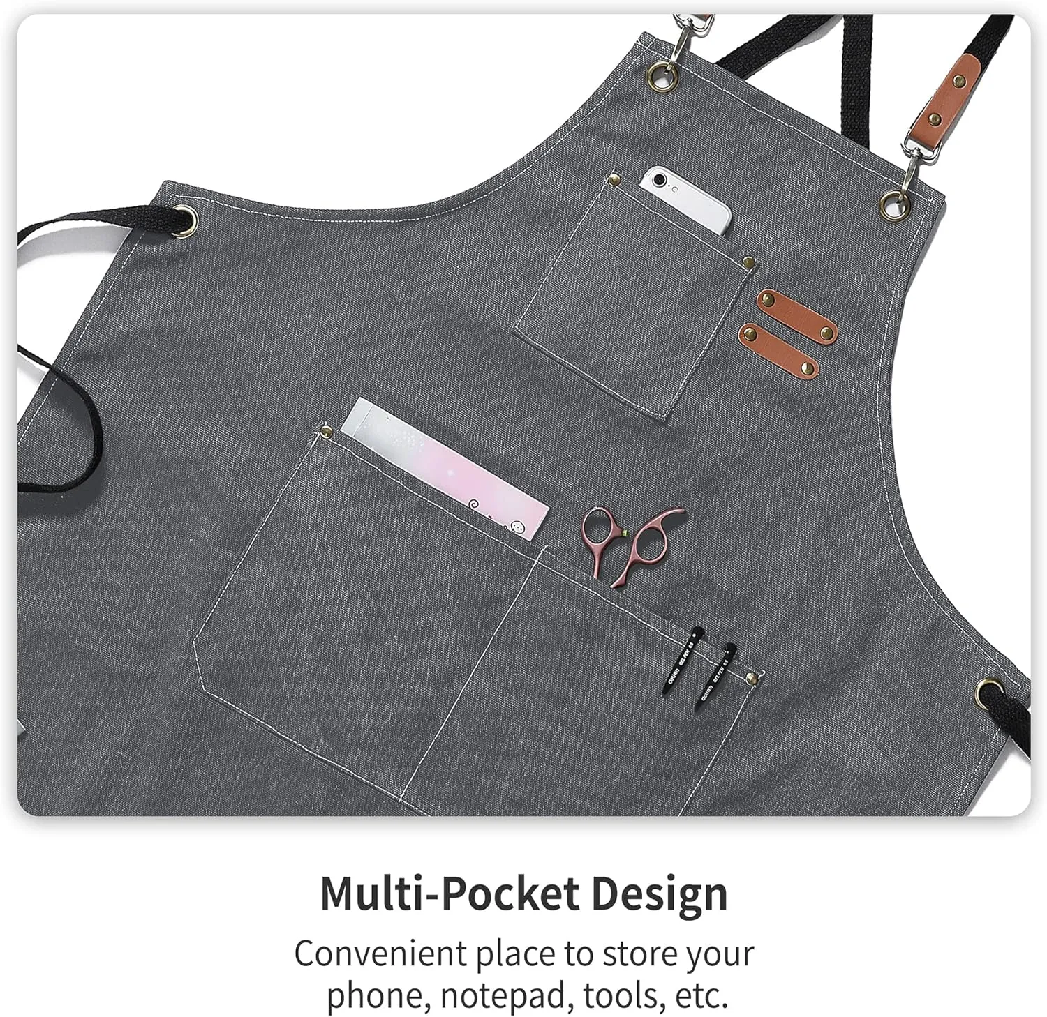 Canvas Apron Adjustable Cross-Back straps with Three Pockets