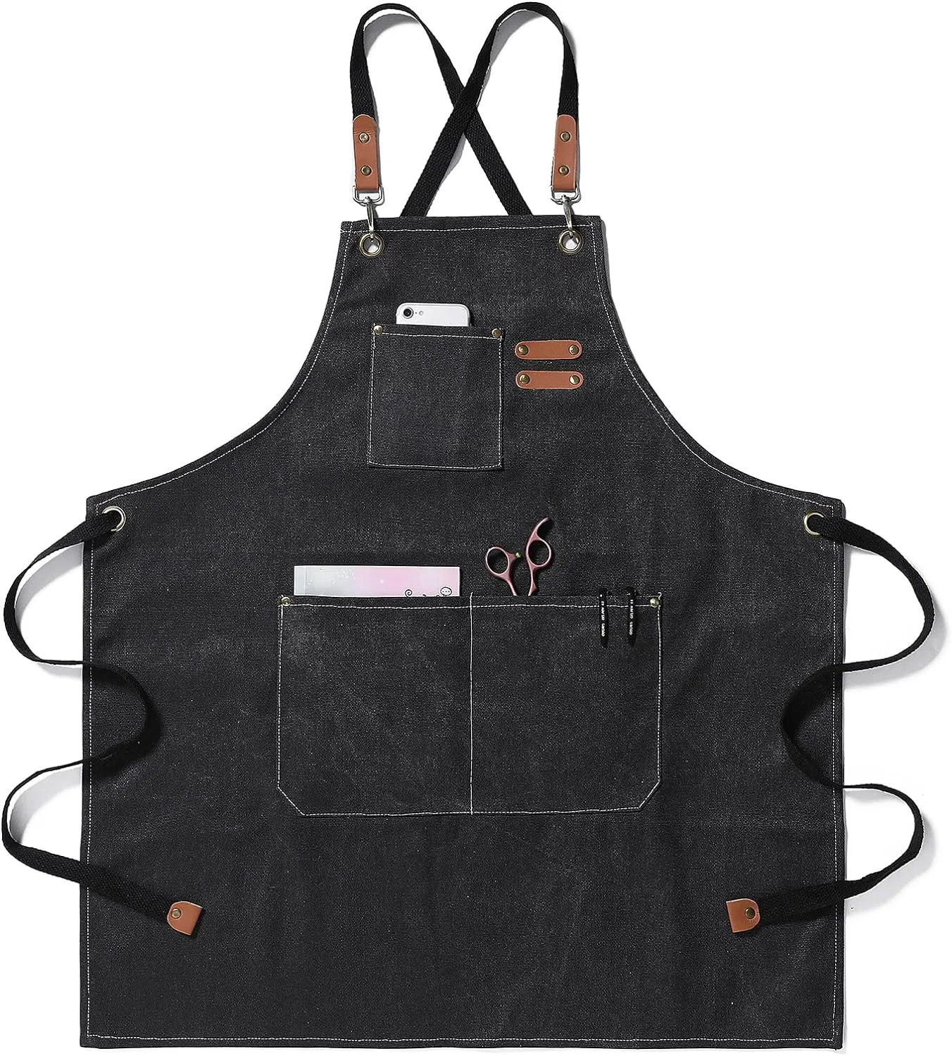 Canvas Apron Adjustable Cross-Back straps with Three Pockets