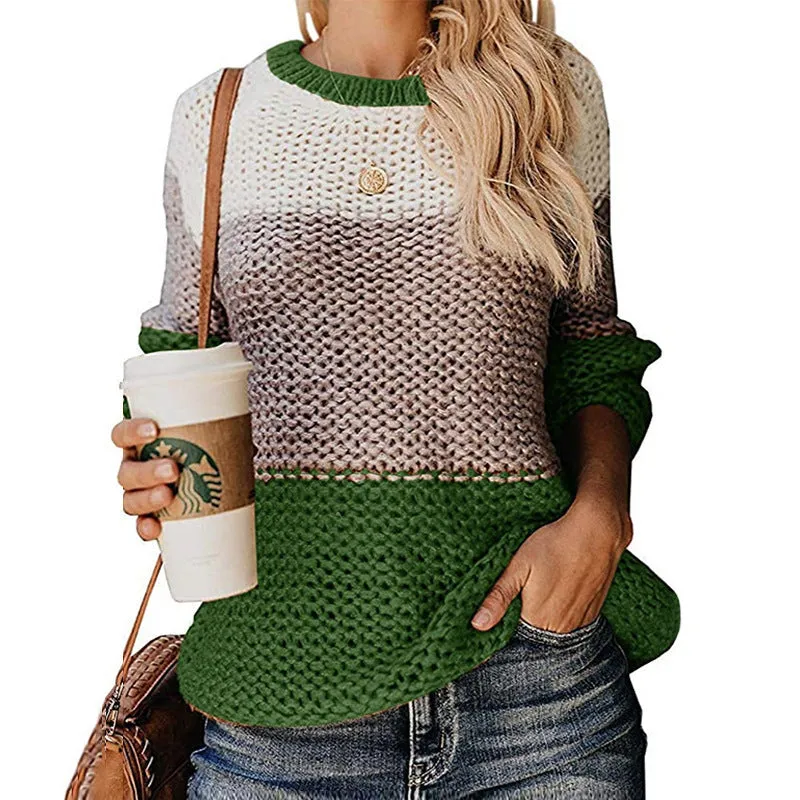 Casual Chunky Line Colorblock Pullover Sweater Wholesale Womens Tops