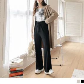 CASUAL DRAWSTRING WAIST KNIT STRAIGHT LONG PANTS