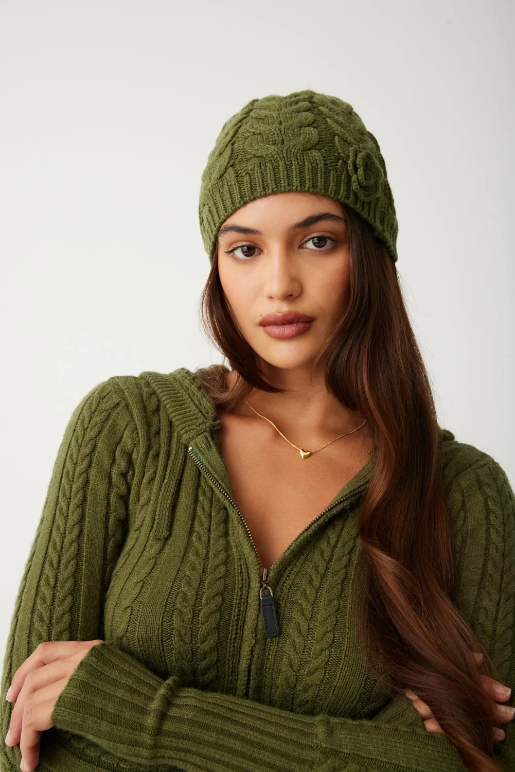 Cece Cable Cloud Knit Beanie - Jade Green