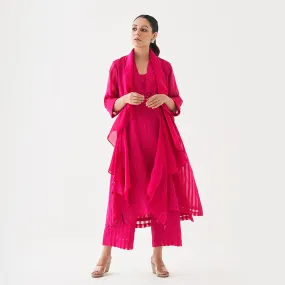 Chanderi Silk Kurta Set with Scarf | Rani Pink | Embellished