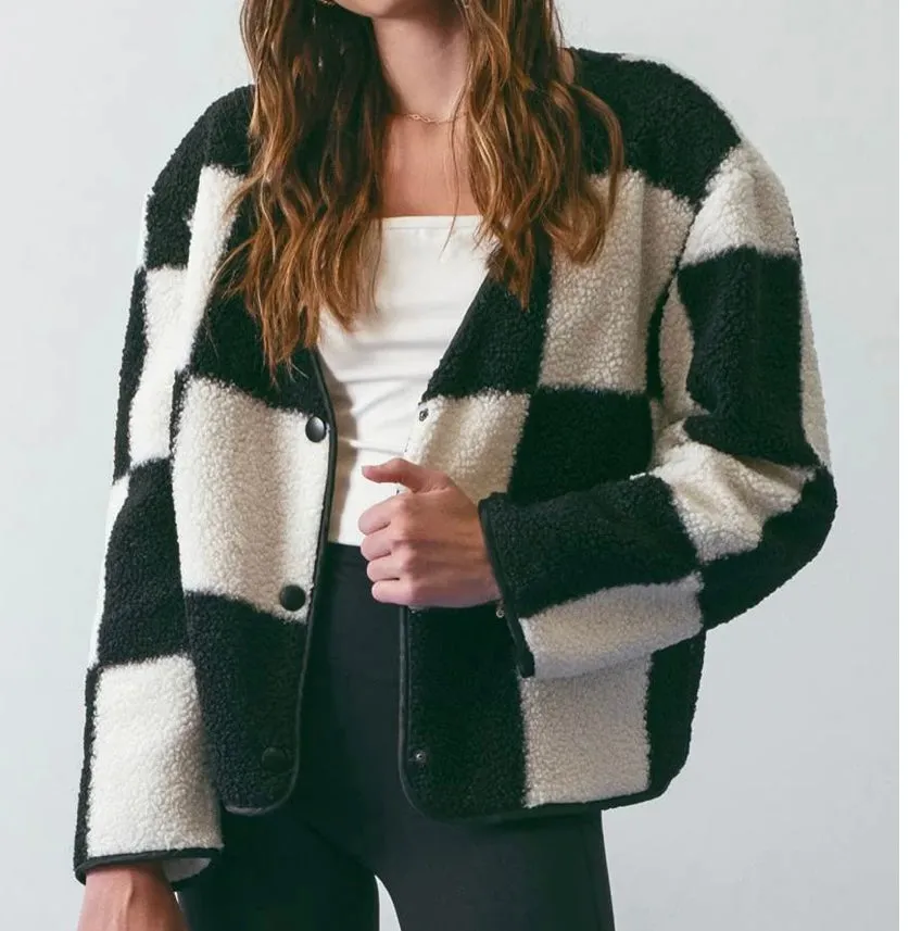 Checkered fleece jacket