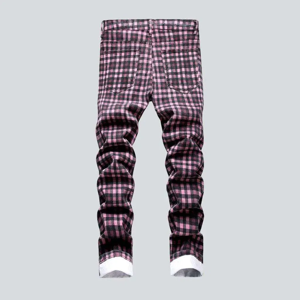 Checkered violet men's jeans