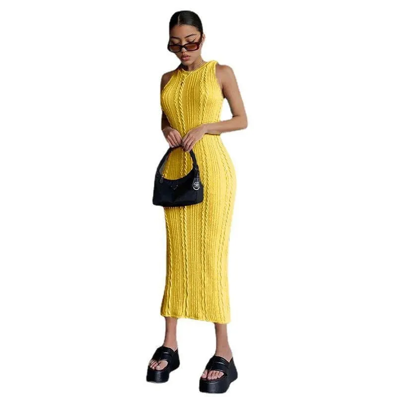 Chic Dollish Sleeveless Off Shoulder Long Knit Dresses