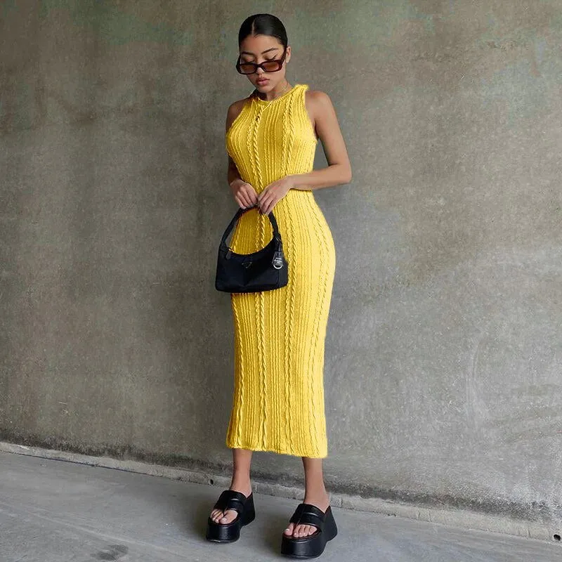 Chic Dollish Sleeveless Off Shoulder Long Knit Dresses