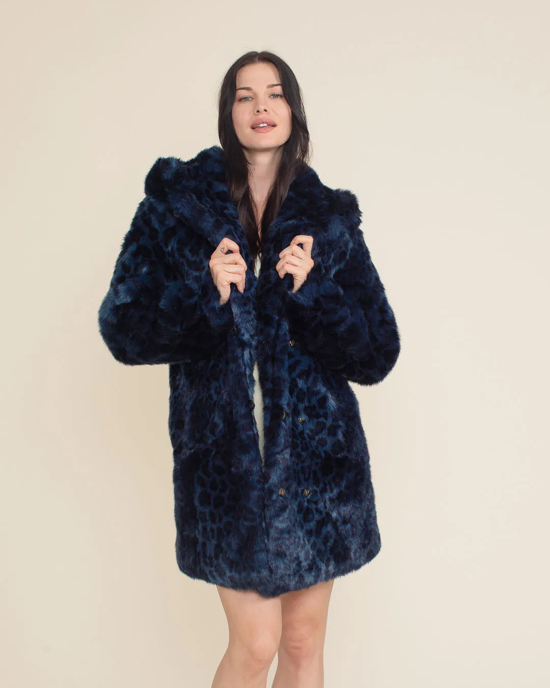 Classic Women's Faux Fur Coat | Indigo Leopard