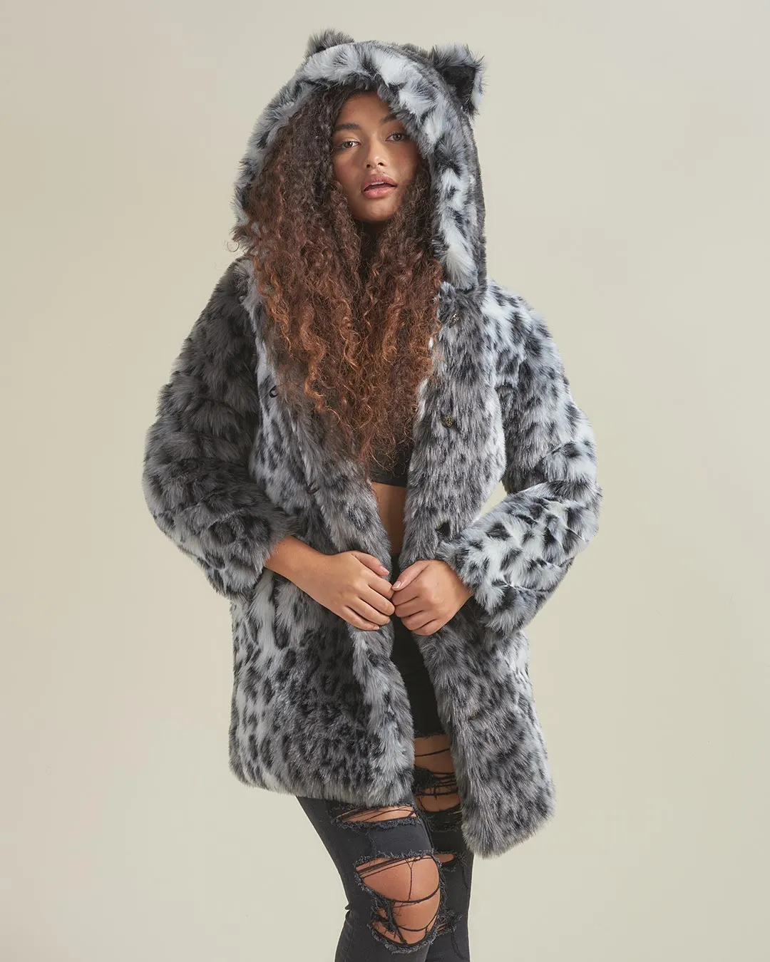 Classic Women's Faux Fur Coat | Snow Leopard