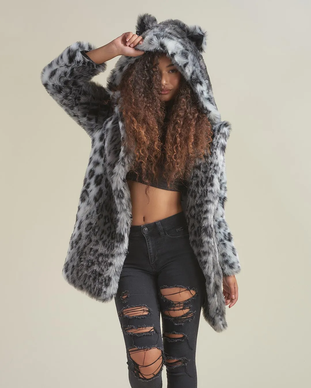 Classic Women's Faux Fur Coat | Snow Leopard