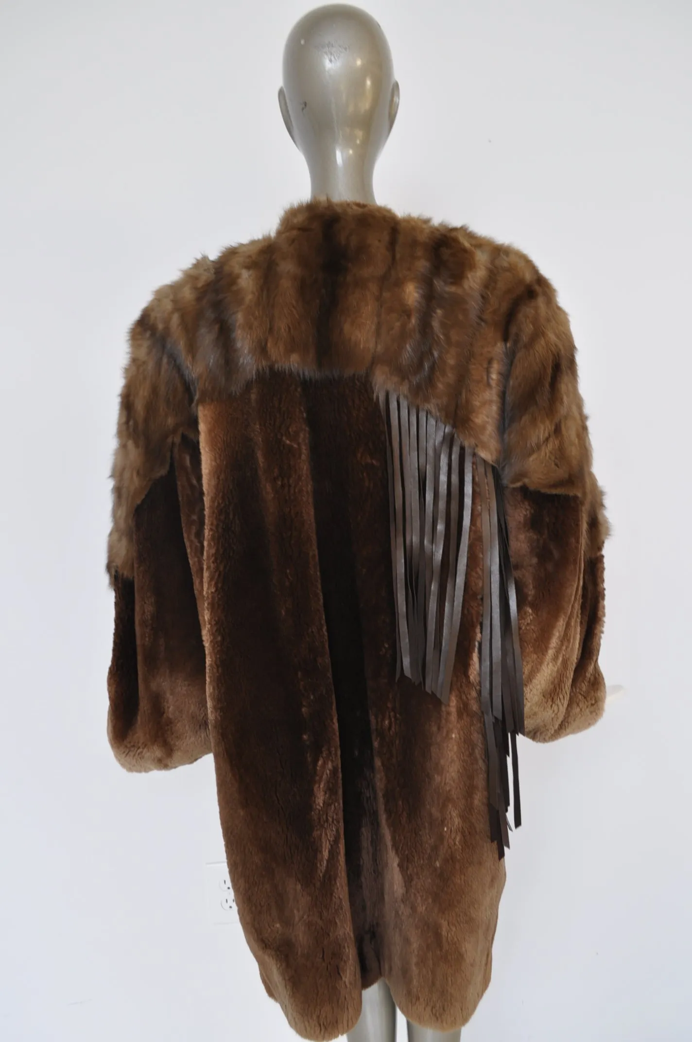 Claude Montana avantgarde sable coat with fringes 1980s