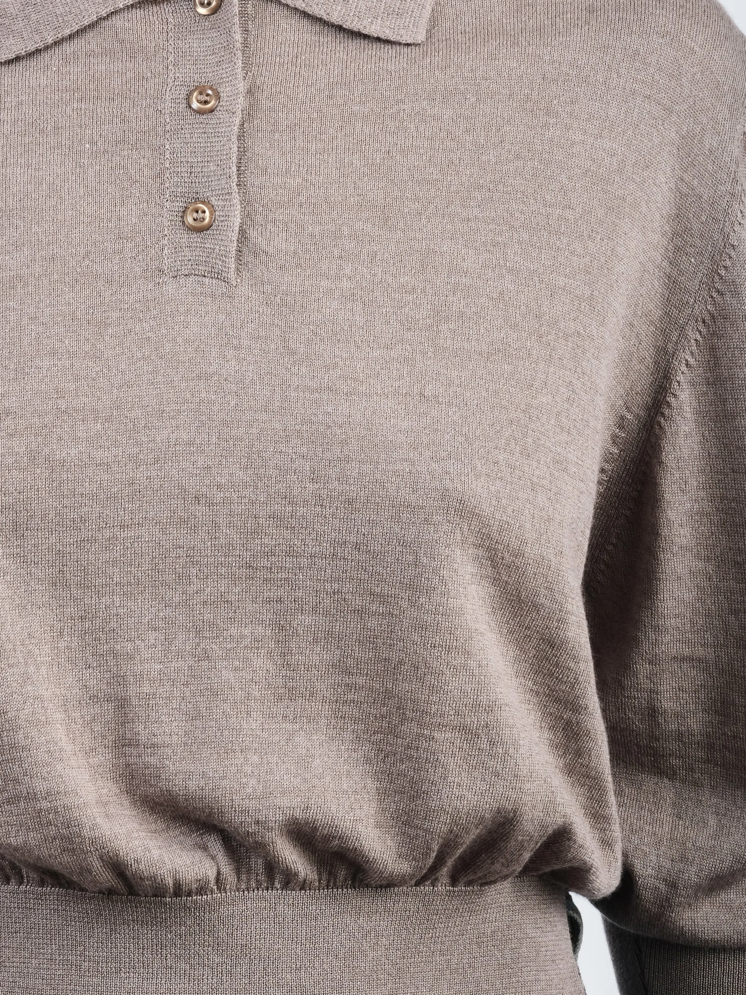 Clay/Clear Merino Silk Knit Polo Sweater W/Emb