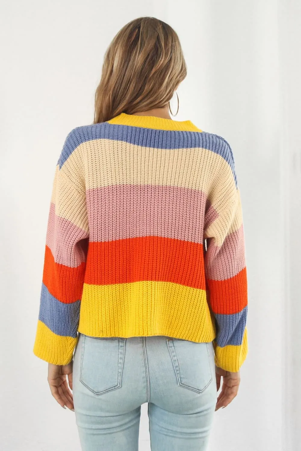 Color Block Button-Down Dropped Shoulder Cardigan