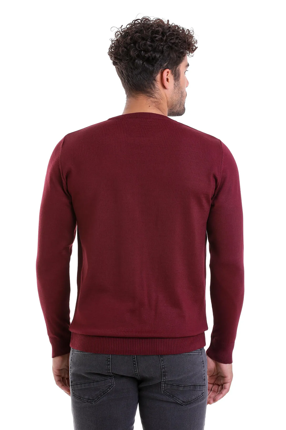 Comfort Fit Wool Blend Burgundy Crewneck Sweater