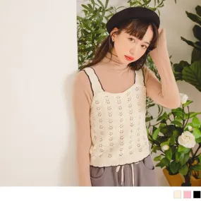 CONTRAST COLOR HOLLOW OUT KNIT SLEEVELESS TOPS