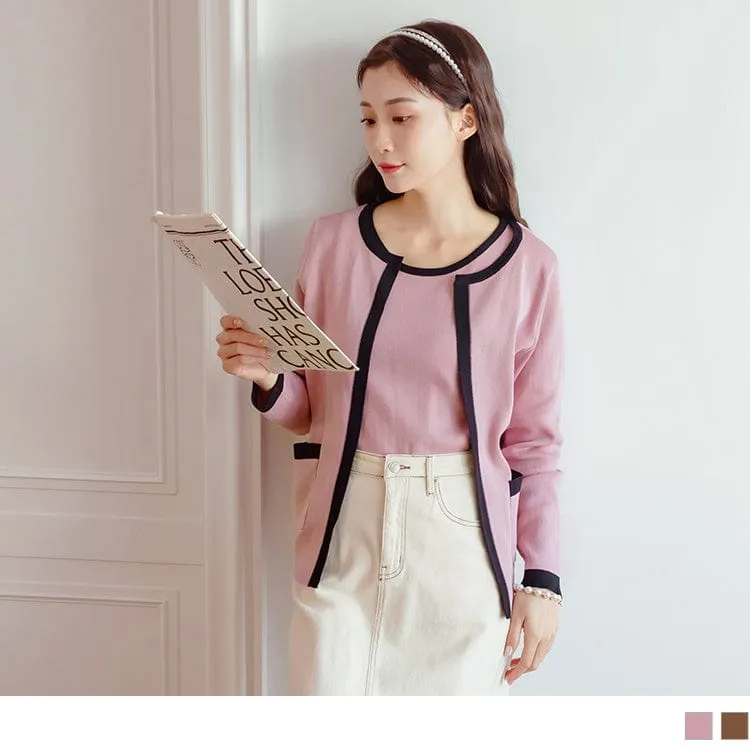 CONTRAST COLOR KNIT LAYERED-LOOK LONG SLEEVE TOPS