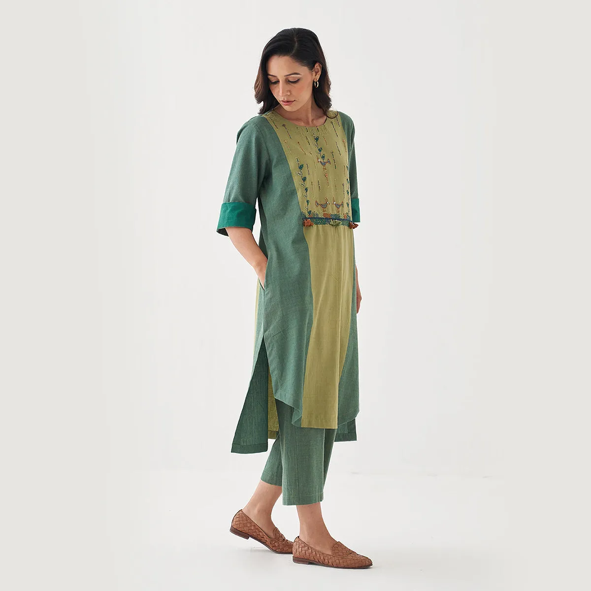 Cotton Kurta Set for Women | Light & Dark Green