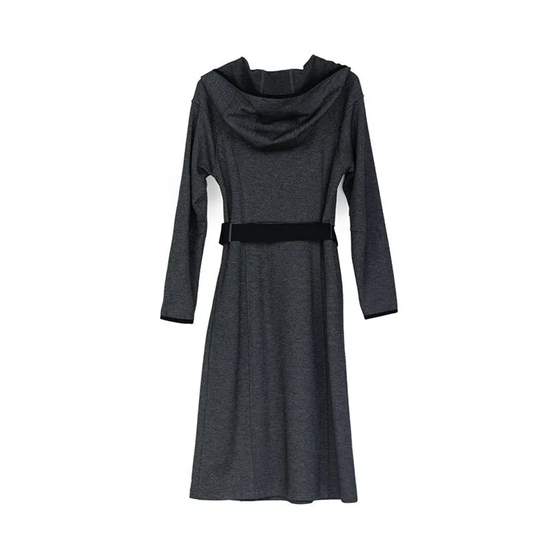 Dark Grey Zip Belted Midi Hoodie Dress