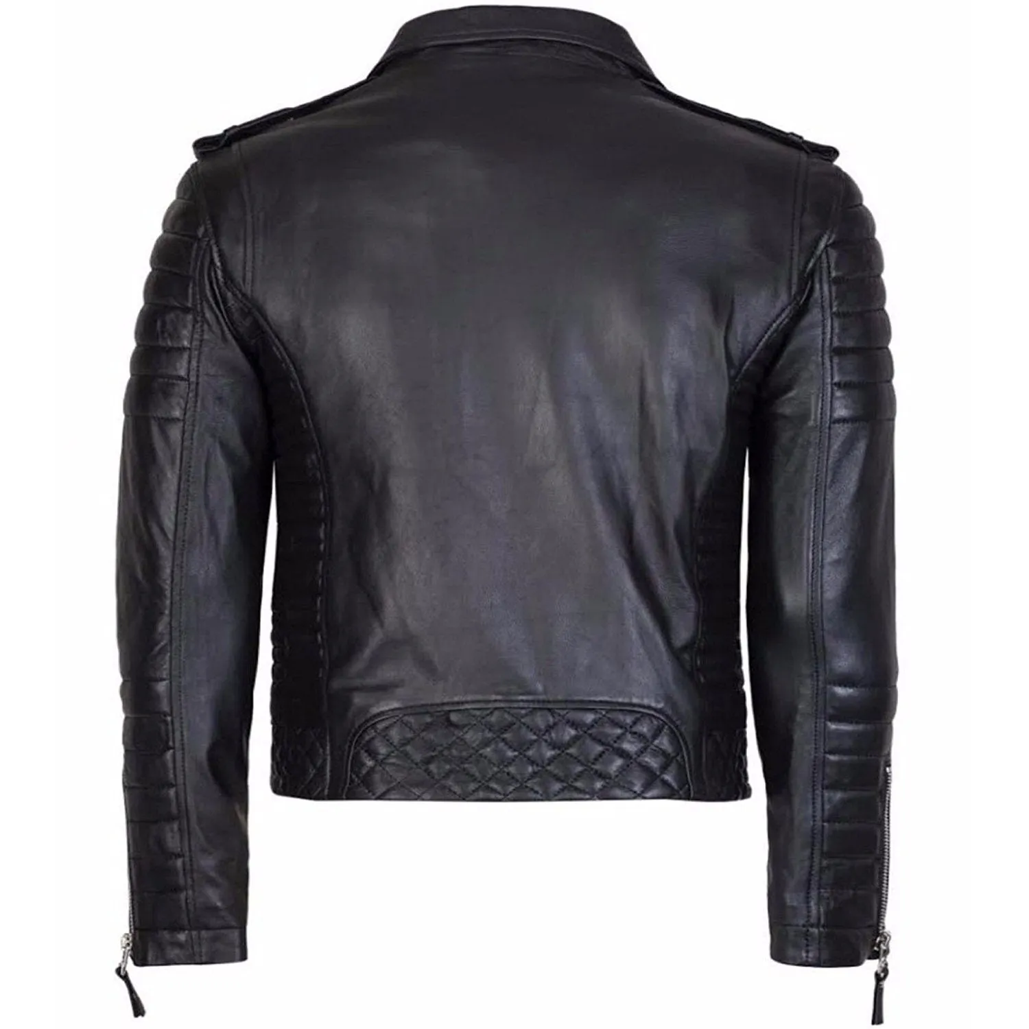 Diamond quilted black leather jacket