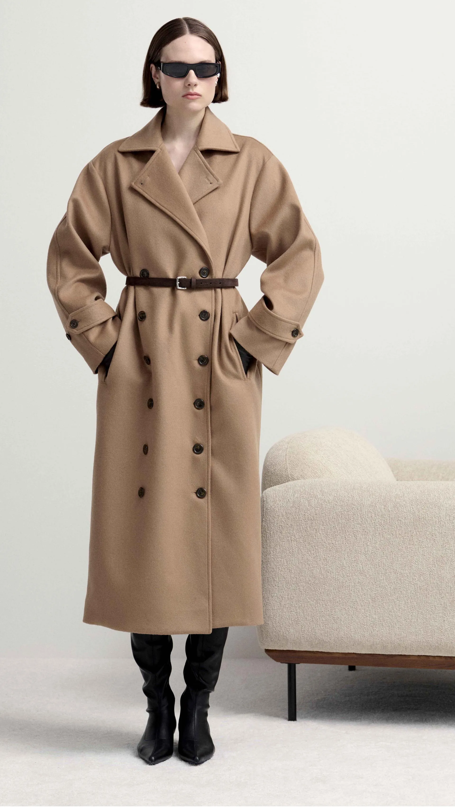 Double-Breasted Coat in Wool-Cashmere | Camel