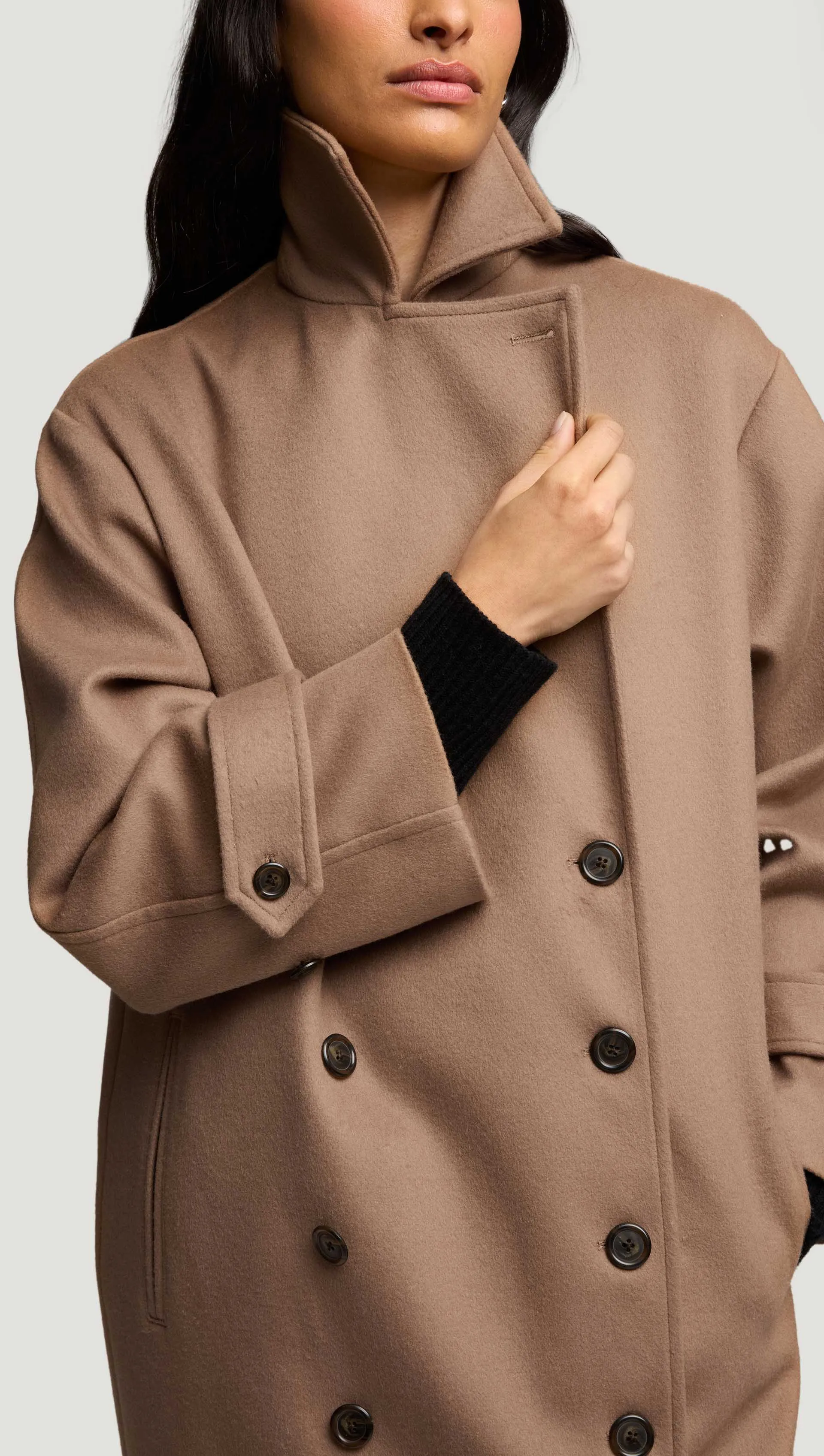 Double-Breasted Coat in Wool-Cashmere | Camel