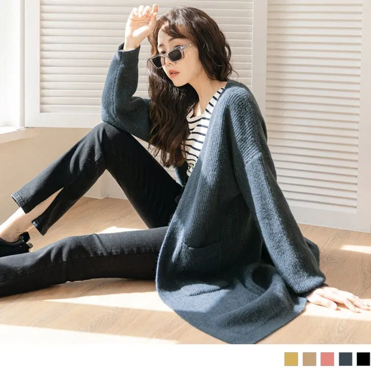 DROP SHOULDER KNIT POCKETS LONGLINE CARDIGANS