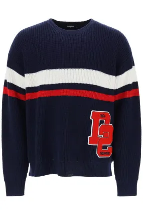 DSQUARED2 Striped Wool Sweater with Varsity Patch for Men