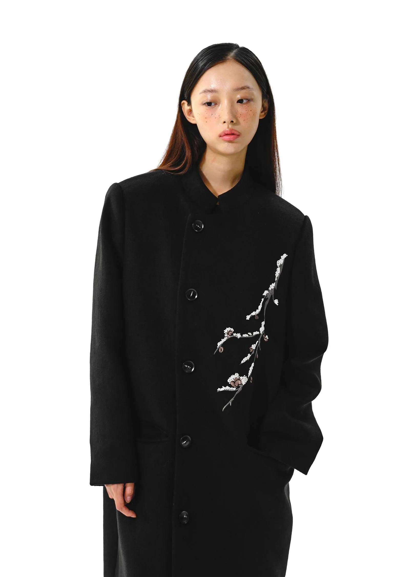 Elegant Plum Tree Embroidered Overcoat