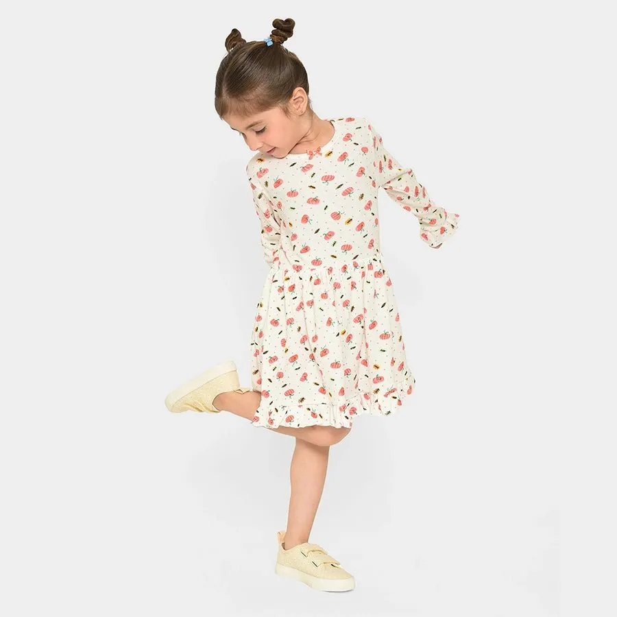 Farm Friends Printed Full Sleeve Dress for Girls