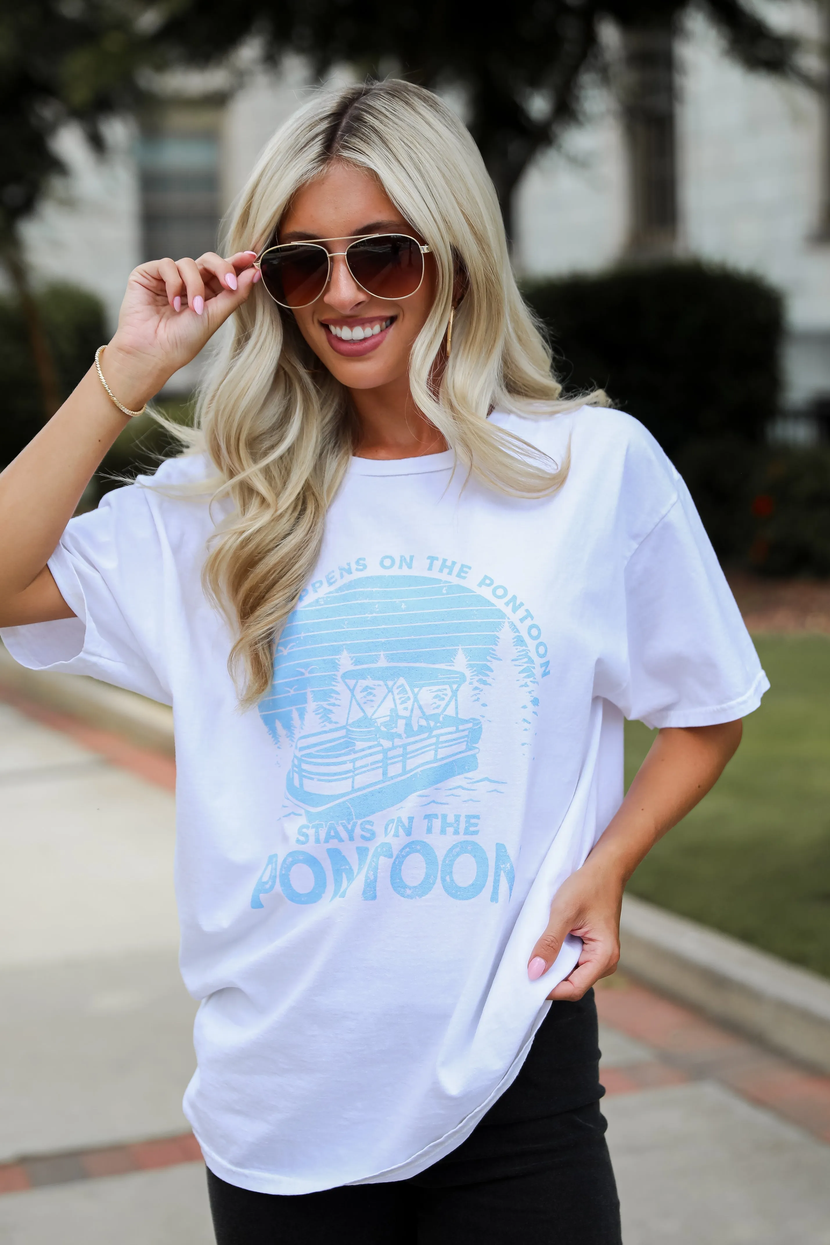 FINAL SALE - What Happens On The Pontoon Stays On The Pontoon Graphic Tee