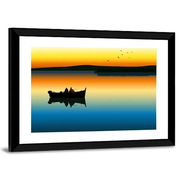 Fishing On Tranquil Lake Canvas Wall Art