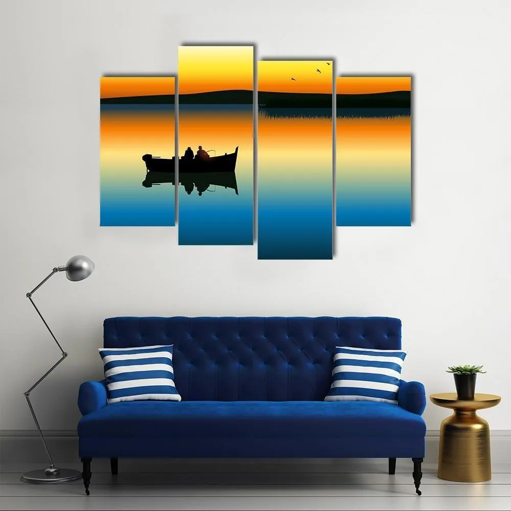 Fishing On Tranquil Lake Canvas Wall Art