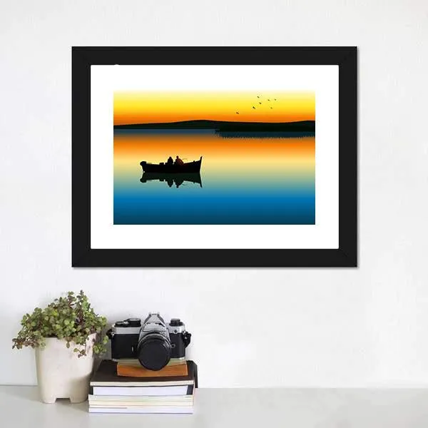 Fishing On Tranquil Lake Canvas Wall Art