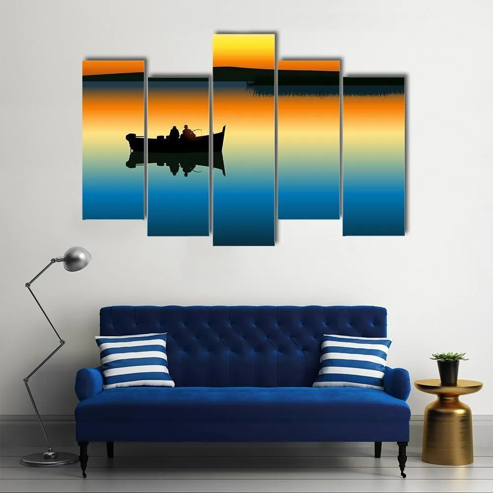 Fishing On Tranquil Lake Canvas Wall Art