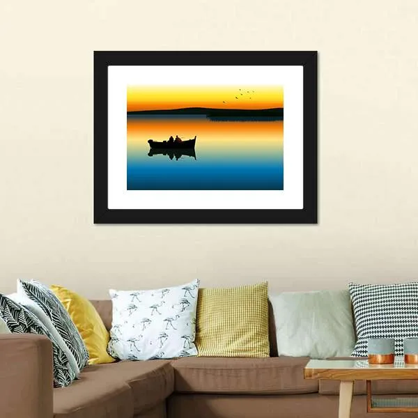 Fishing On Tranquil Lake Canvas Wall Art