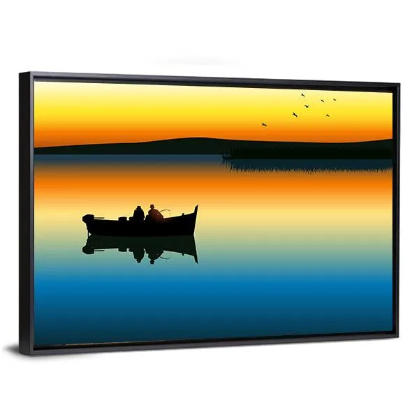 Fishing On Tranquil Lake Canvas Wall Art