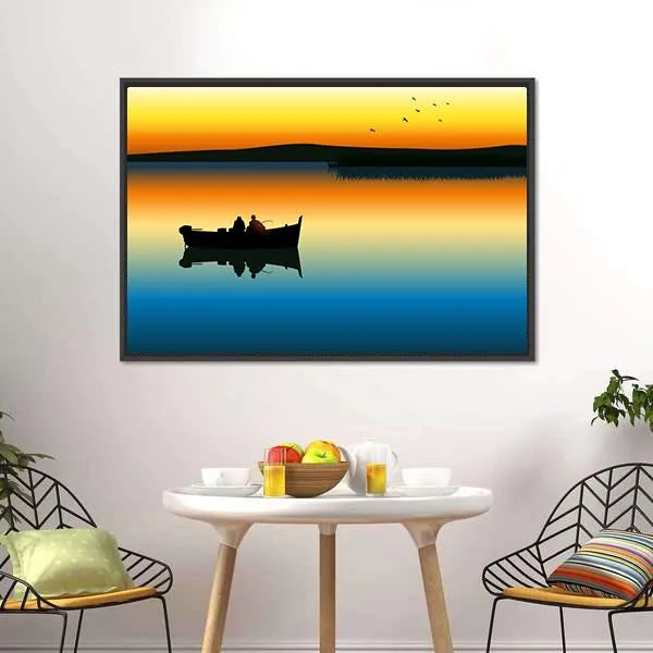 Fishing On Tranquil Lake Canvas Wall Art