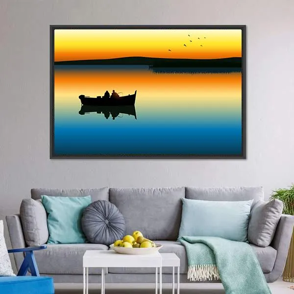 Fishing On Tranquil Lake Canvas Wall Art