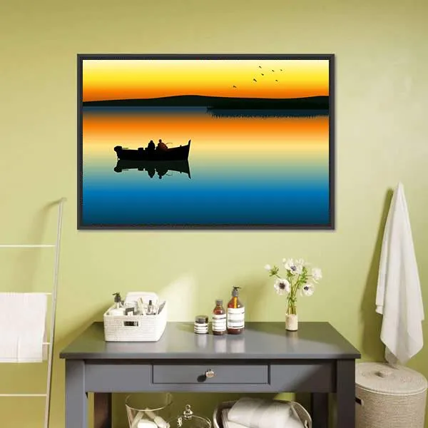 Fishing On Tranquil Lake Canvas Wall Art