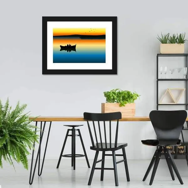 Fishing On Tranquil Lake Canvas Wall Art