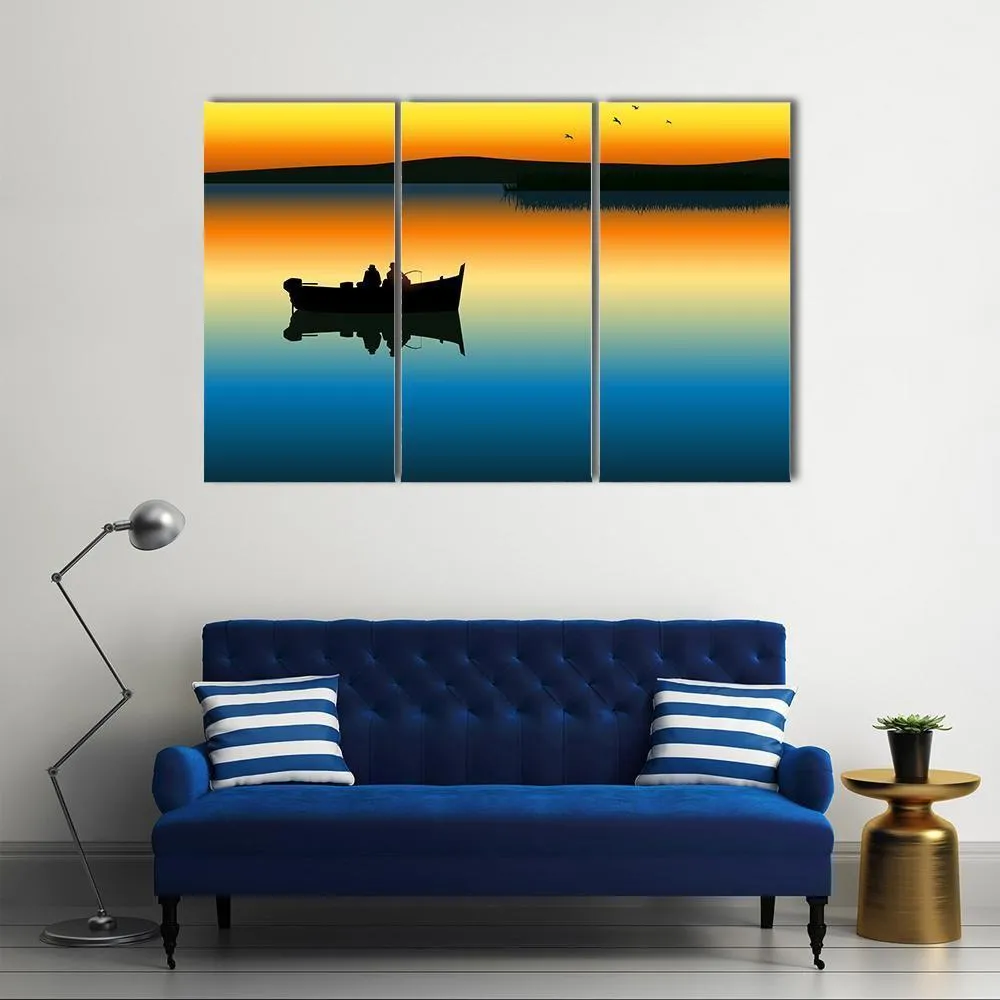 Fishing On Tranquil Lake Canvas Wall Art