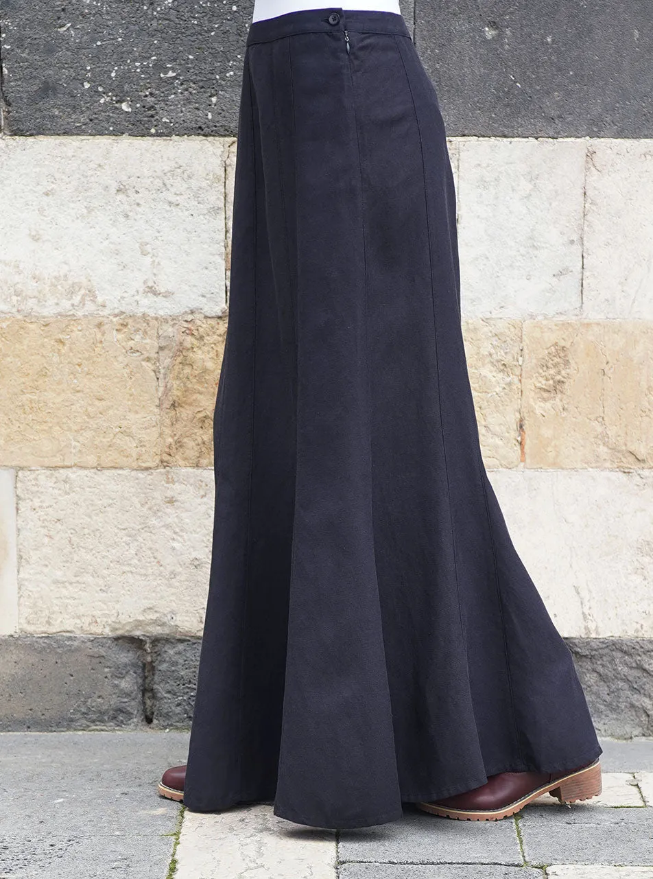 Flared Linen Panel Maxi Skirt