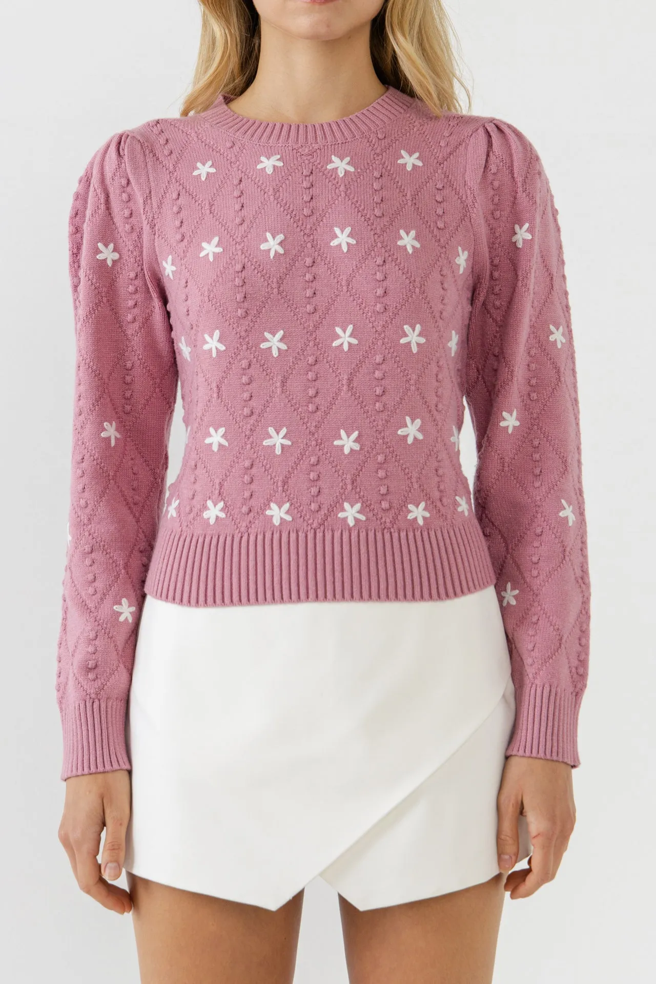 Floral Handmade Embroidery Long Sleeve Sweater