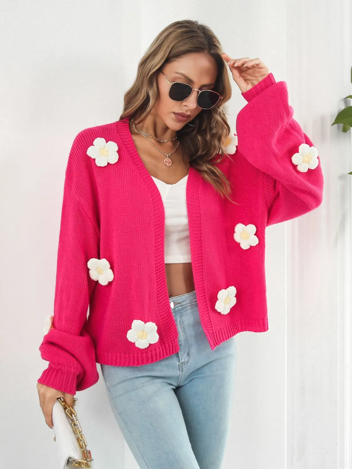 Floral Open Front Long Sleeve Cardigan New Women's Fashion Sweater