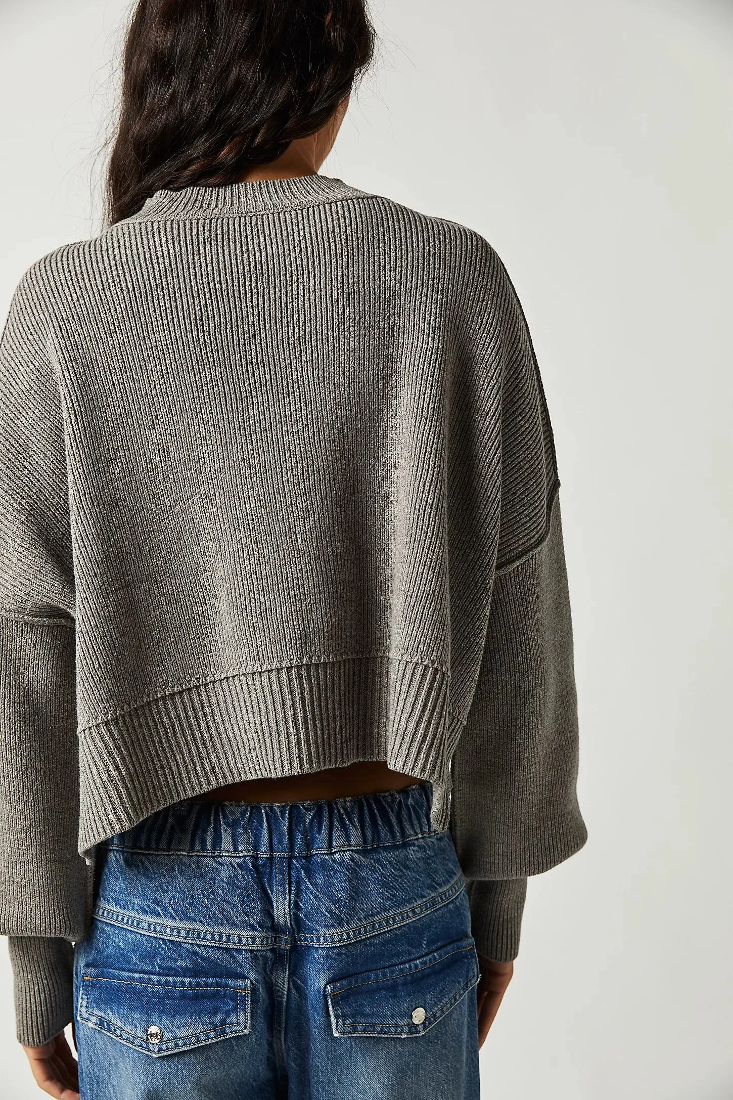 Free People Easy Street Crop Pullover in Heather Grey