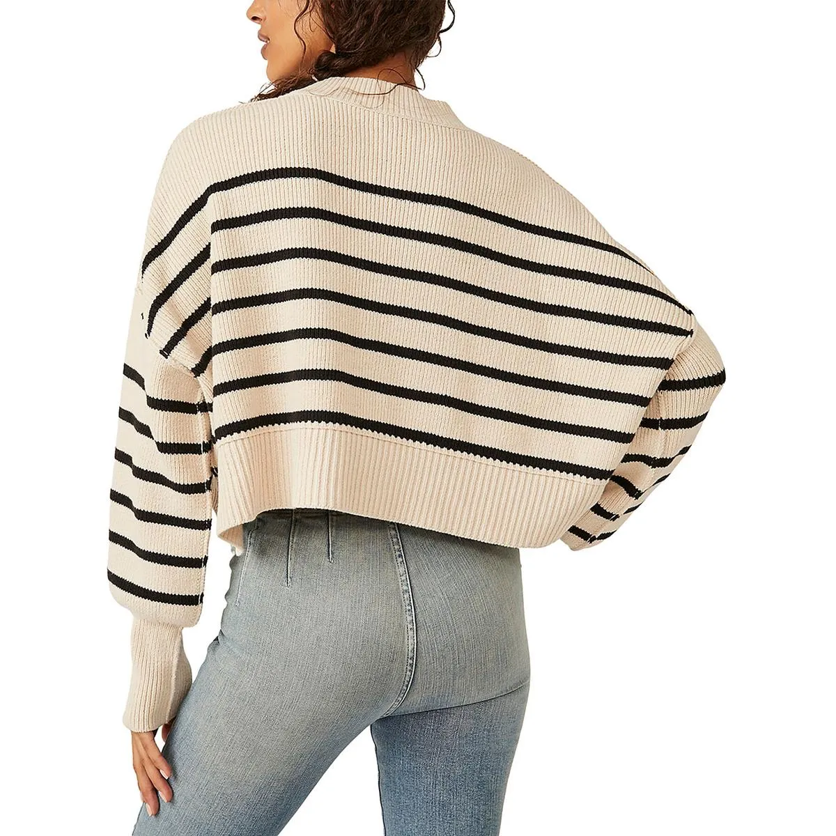 Free People Womens Knit Striped Crop Sweater