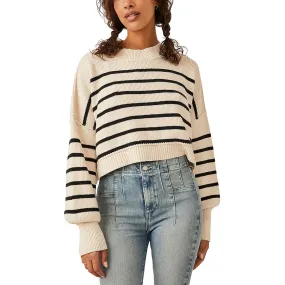 Free People Womens Knit Striped Crop Sweater