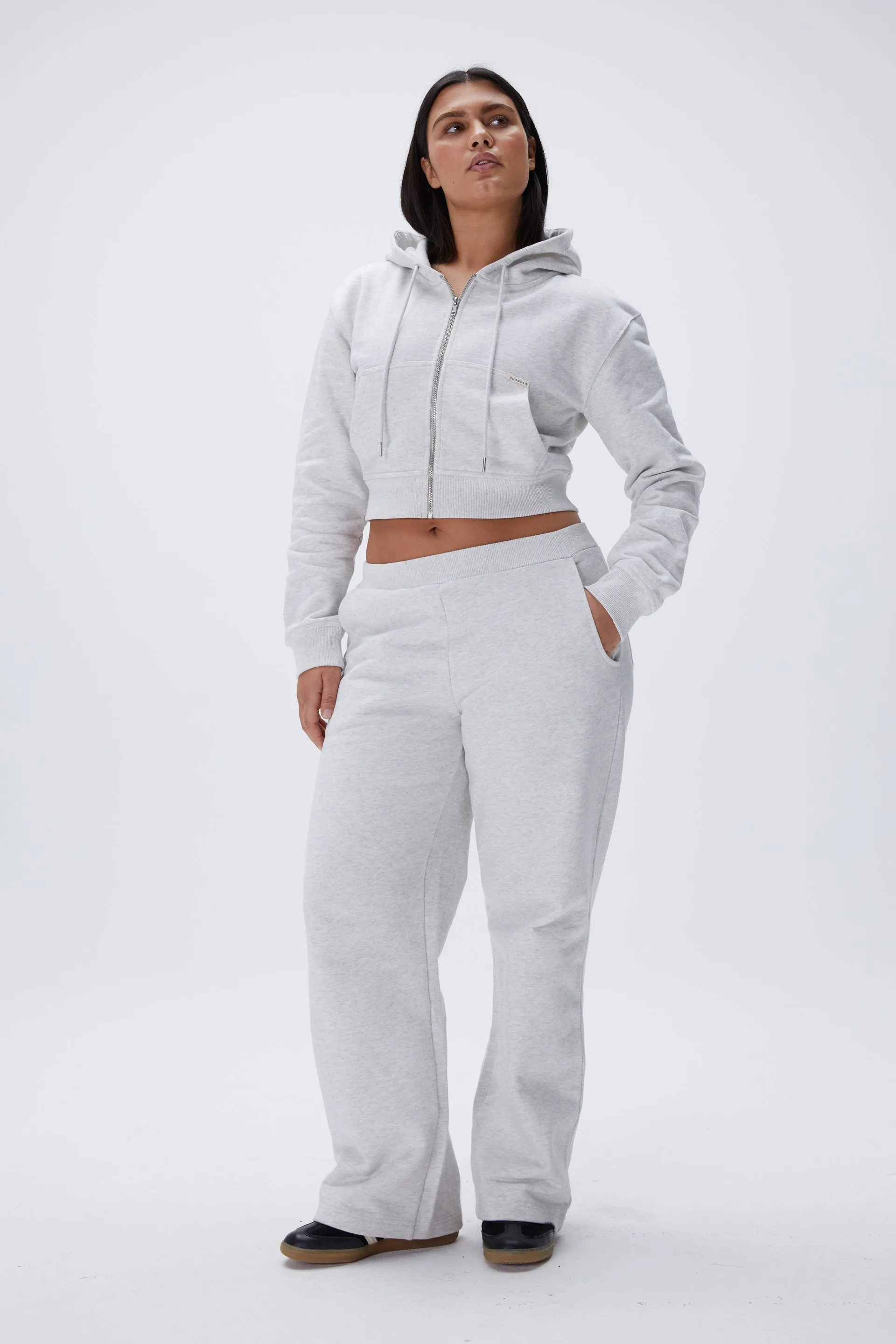 Full Zip Crop Hoodie - Light Grey Melange