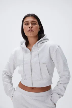 Full Zip Crop Hoodie - Light Grey Melange